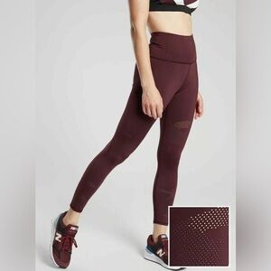 NEW! ATHLETA PERSISTENCE CAMO LASER CUT 7/8 TIGHT Small Antique Burgundy Yoga